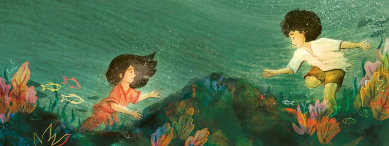 Illustration by Pyhai from the picture book 'Kind van de rivier', published by Uitgeverij Samsara.