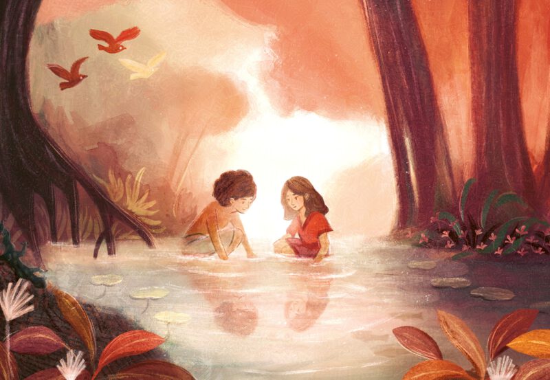 Illustration by Pyhai from the picture book 'Kind van de rivier', published by Uitgeverij Samsara.