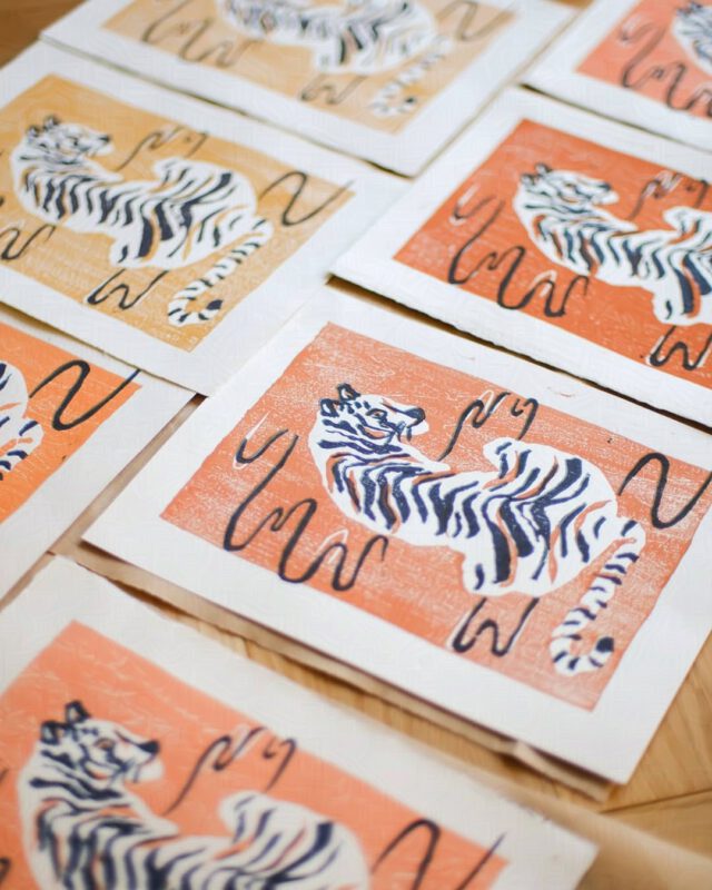 Tiger - a Mokuhanga print by Pyhai.